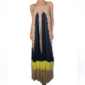 BCBGMaxAzria Navy and Yellow Lace Maxi Skirt